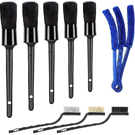 10Pcs Auto Car Detailing Brush Set Car Interior Cleaning Kit Includes 5 Boar Hair Detail Brush,3 Wire Brush, 2 Air Vent Brush For Cleaning Car