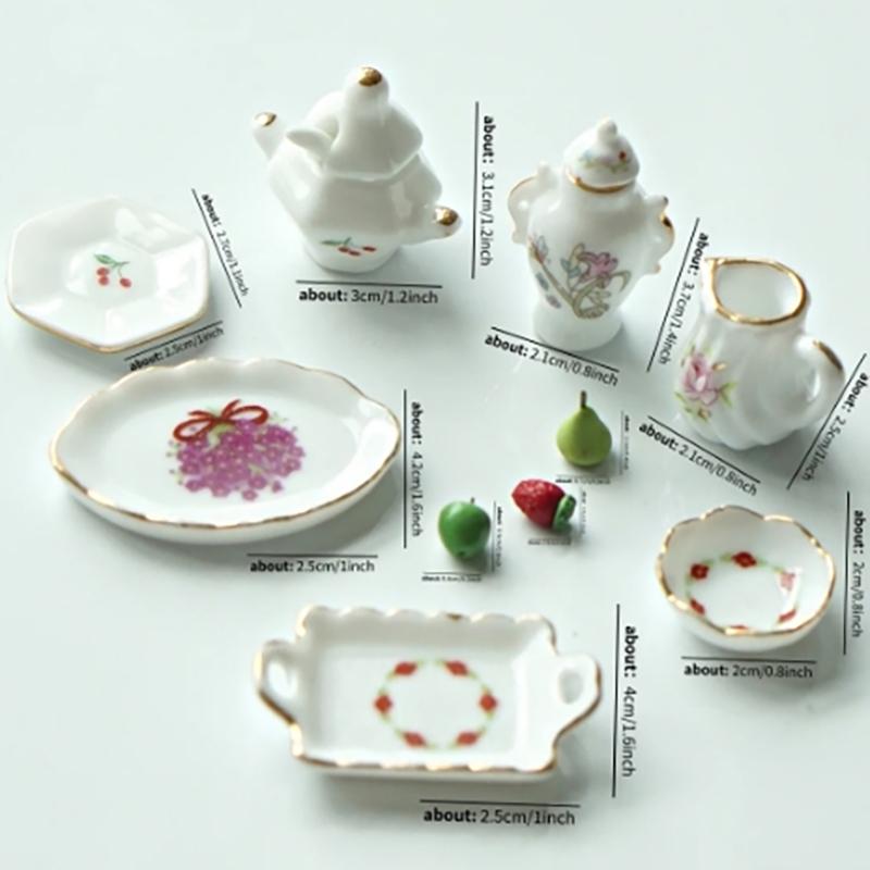 1 Set Doll House Decoration Mini Ceramic Tea Kit Simulation Kettle Plate Model Toy 1/12 Dollhouse Miniature Accessories