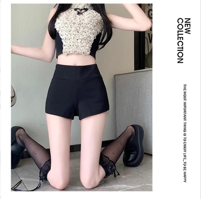 2024 Women's High Waist Black A-Line Summer Shorts - Slimming, Plus Size Options, Casual Fit