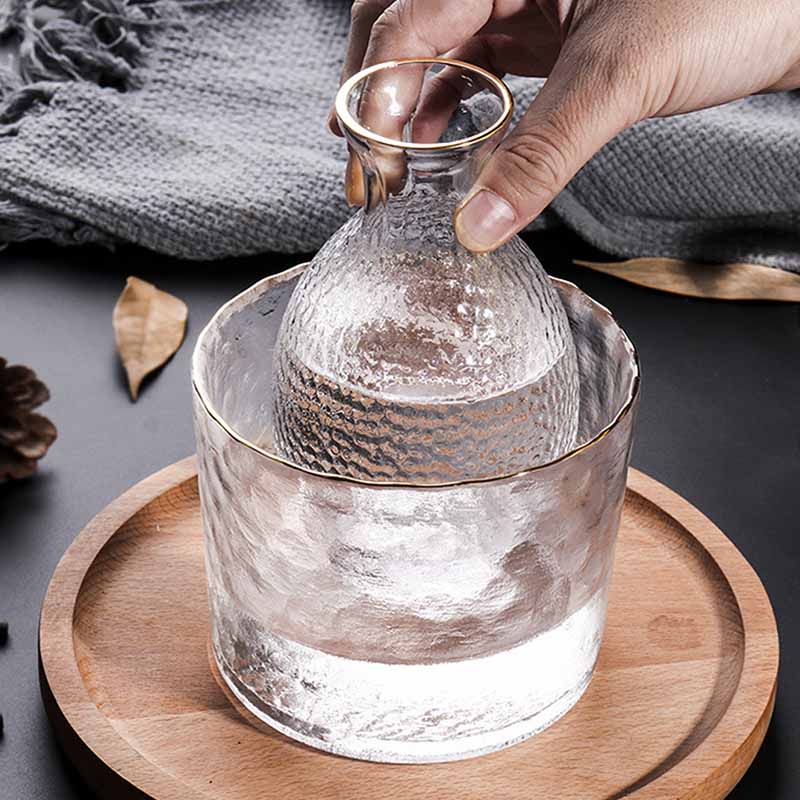 BORREY Japanese Sake Set Glass Tracing Gold Wine Flasks Wine Glass Decanter Wine Set Ice Jug Flagon Liquor Spirits Shochu Cups