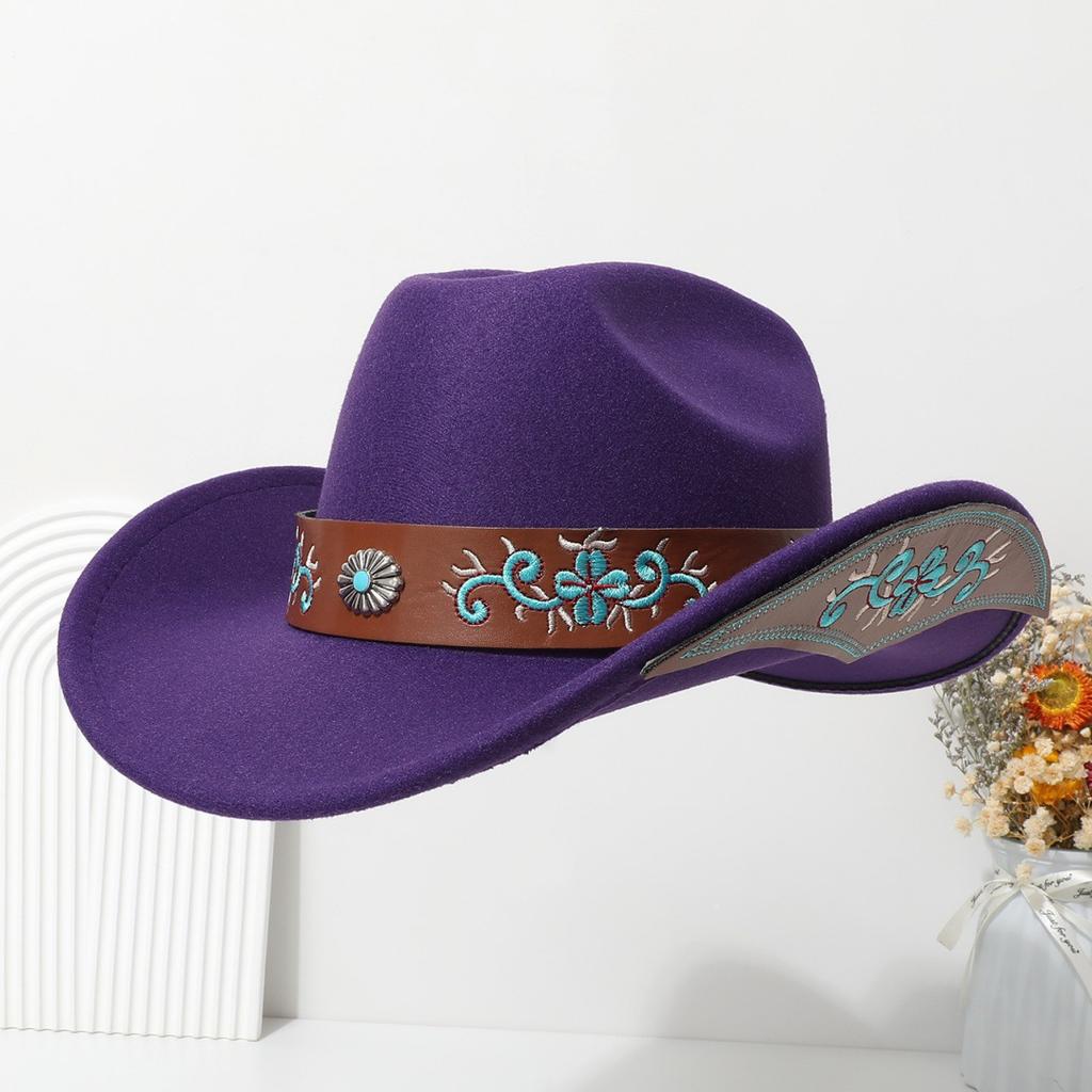 Bohemian-style Suede Western Cowboy Hat with a Rolled Brim, Ethnic-inspired Felt Hat for Men, Women, and Couples