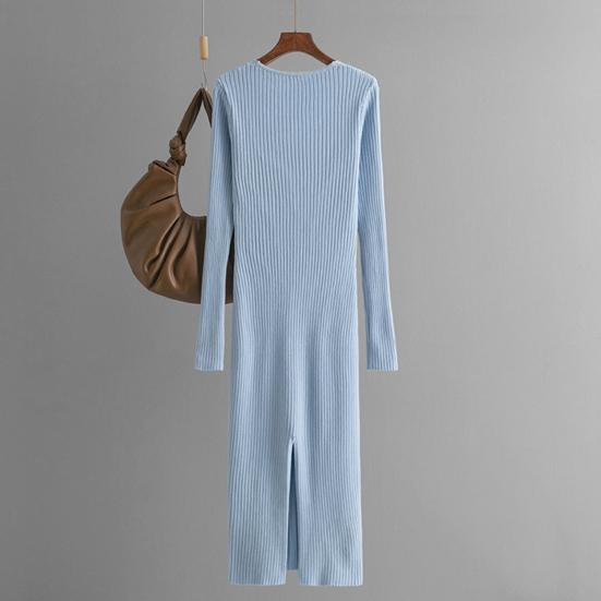 Dámské svetrové šaty Podzimní s dlouhým rukávem Výstřih do V Žebrovaný úplet Rozparek Dlouhé šaty Ležérní Bodycon Slim Fit Midi šaty