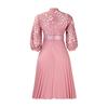 Women's 45720 Sleeve Lace Crochet Midi Dress Hollow Out Eyelet Pleated Swing Dress Fall Casual