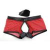 Sexy Men Faux Leather U Convex Pouch Boxers Mesh Sheer Open Crotch Cock Ring Breathable Underwear Gay Wear Plus Size F11