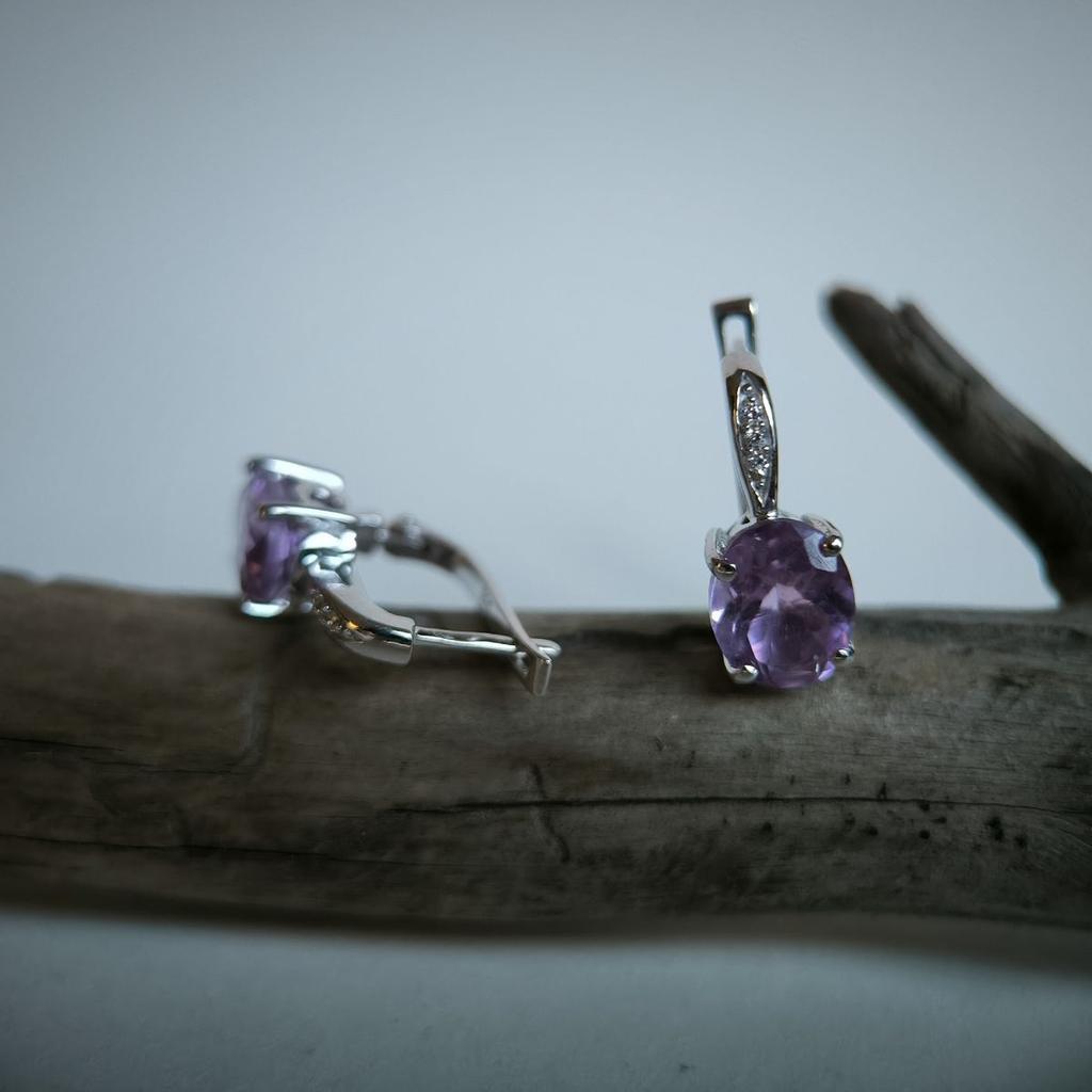 Серебряные серьги с натуральным аметистом (2189282)