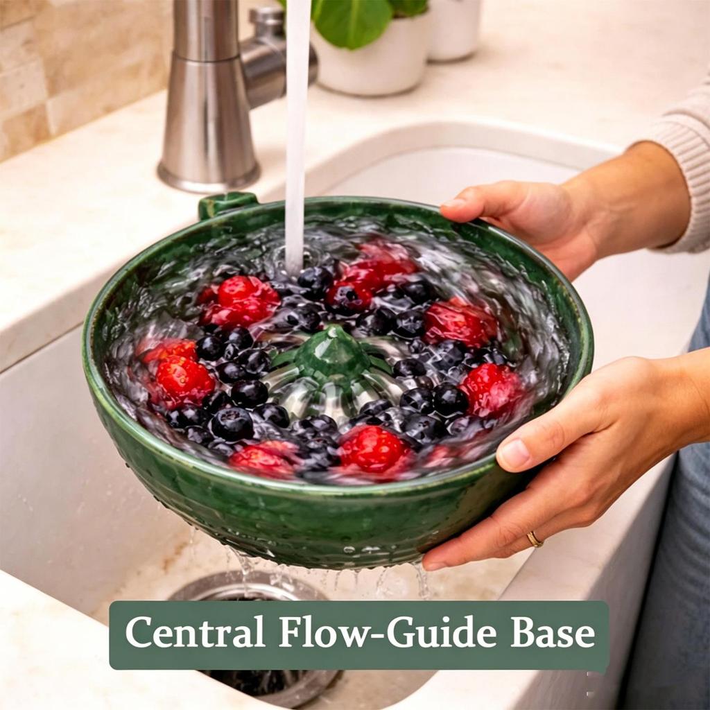 Ceramic Berry Bowl with Drain, Fruit & Vegetable Storage Container Strawberry Blueberry Tomato Washing Colander for Kitchen Home
