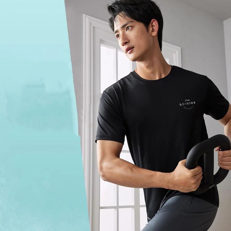 Li-Ning Fitness Series Solid Color Quick-Dry T-Shirt Men Tops Black ATST093-1