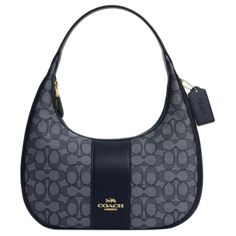 

Coach Carmen 29 Logo Zip Closure Jacquard Leather Tote Shoulder Bag Large Women bags Midnight-Navy CV001-IMX1X Basic Set (Bag+Dust Bag)