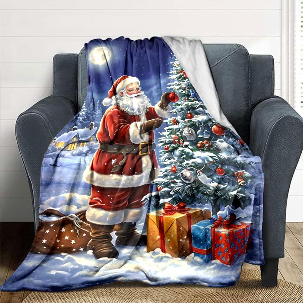 1pc Christmas, Santa Blanket Lightweight Flannel Throw for Sofa Bed Travel Camping Livingroom Office Couch Chair
