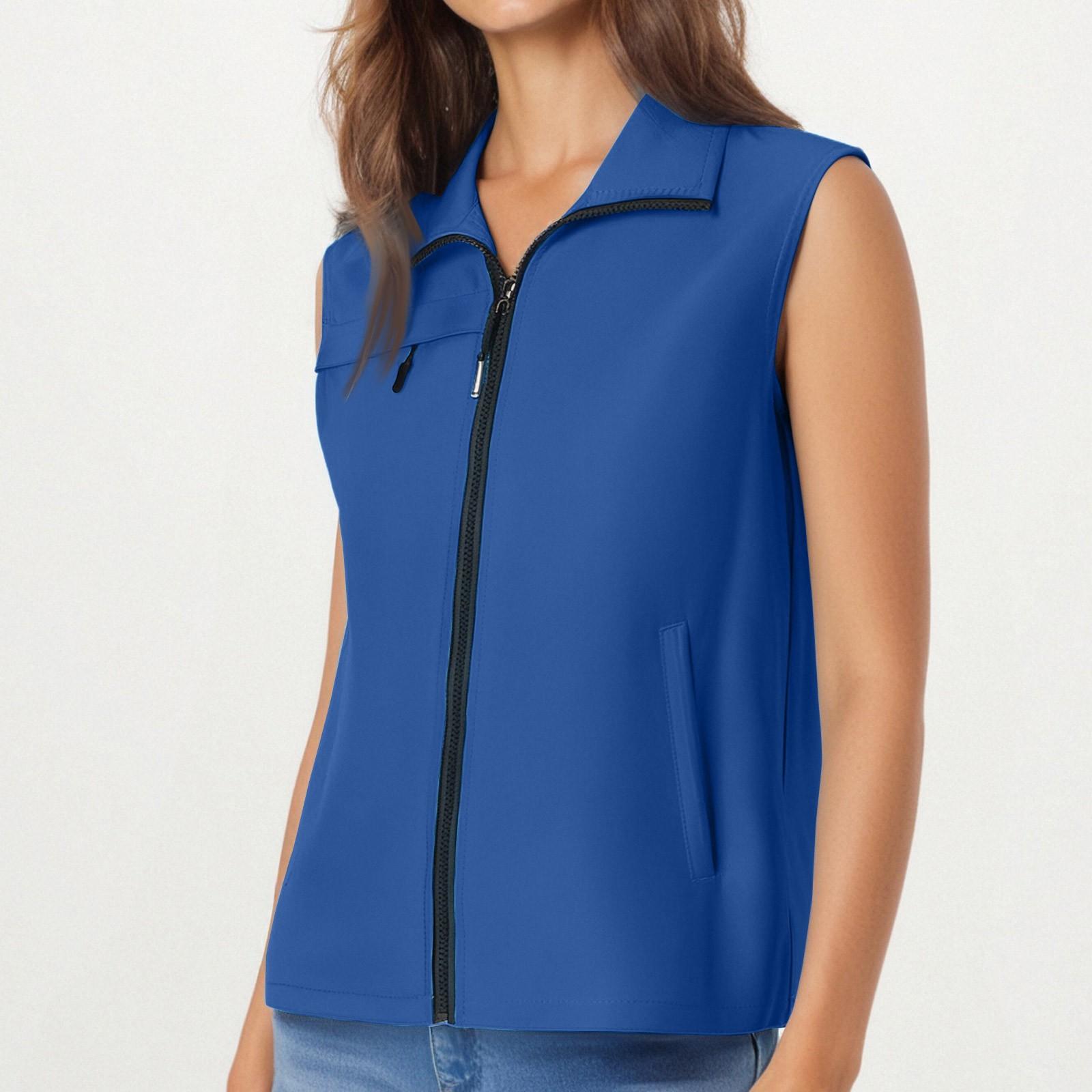 

Женский повседневный спортивный жилет без рукавов, однотонный, на молнии, с воротником-стойкой XL синий