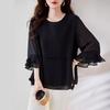 Women's Black Chiffon Blouse: Elegant, Loose-Fit, Slimming, Age-Reducing, 2025 Collection
