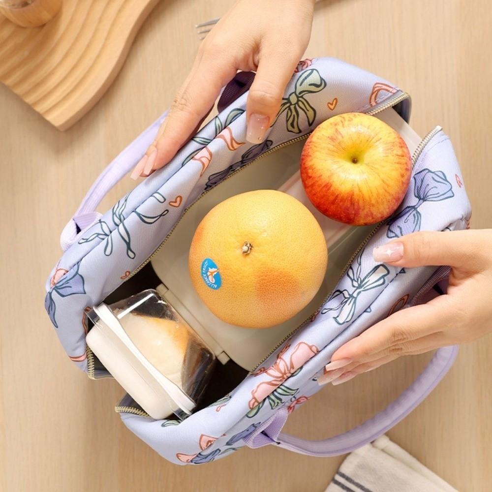 Durable Fashion Prints Lunch Box Bag with Zipper Lightweight Insulated Tote Bag Portable Large Capacity Outdoor Picnic Bag