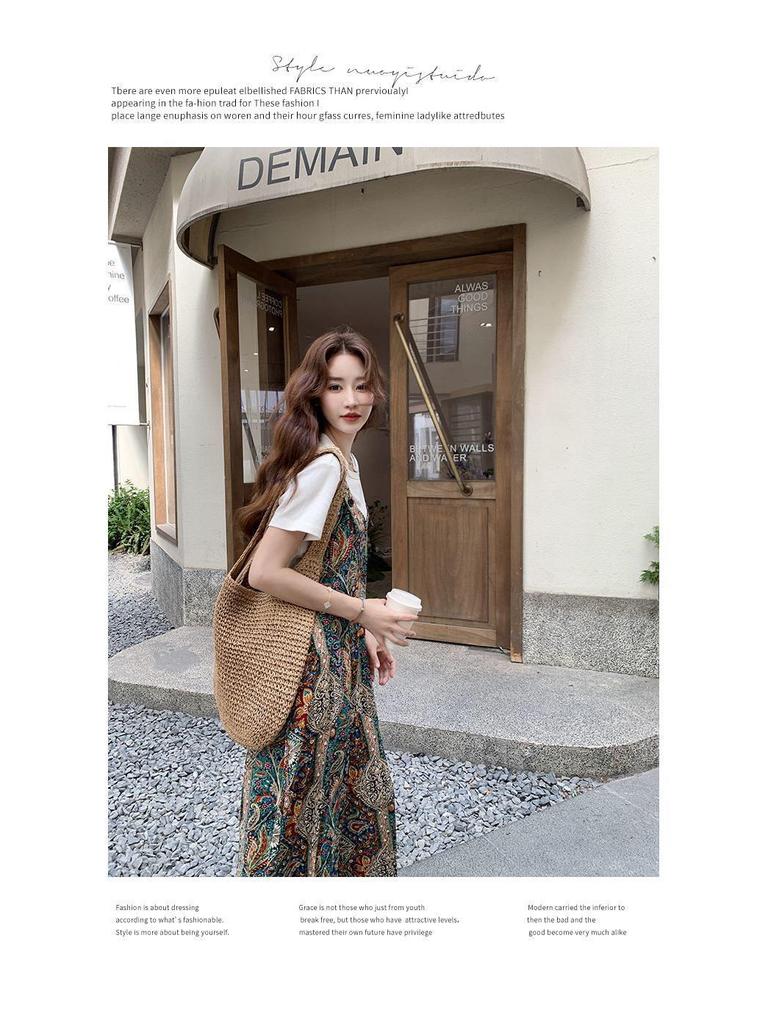 Retro Bohemian Patchwork Wide-Leg Jumpsuit for Women - Strappy, Casual, and Versatile Summer Style