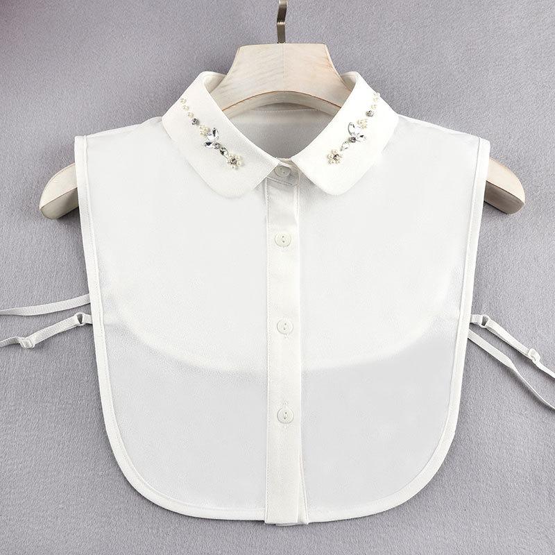 Women's Chiffon Plum Blossom Bead-Stitched Versatile Fake Collar Shirt