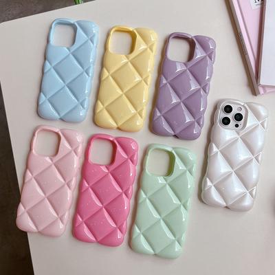 Solid Color 3D Diamond Pattern Phone Case For iPhone 17 16 15 14 13 12 11 Pro Max Soft Shockproof Silicone Cover Girls