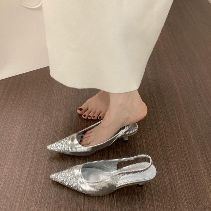 With Skirt Kitten and Bag Head Sandals, Women's Beautiful Temperament Pointed High Heels