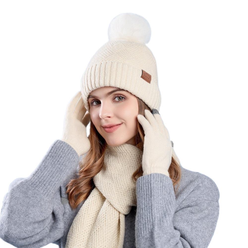 

3Pcs/set Long Scarf Women Hat Scarf Gloves Set Knitwear Winter Knit Gloves Set Cold Weather бежевий