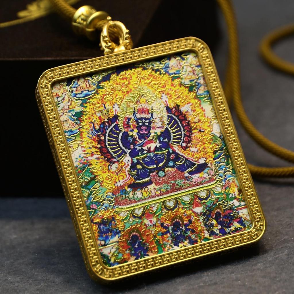 Pandantiv Thangka Mahakala Tibetan Jambhala Alb: Pictat manual, Aurit, Artă Exquisită Budism Tibetan