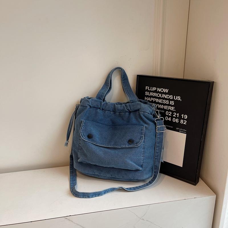 Denim Bucket Bag neuer Trend Kordelzug Umhängetasche Mode literarischer Stil lässige Messenger Bag