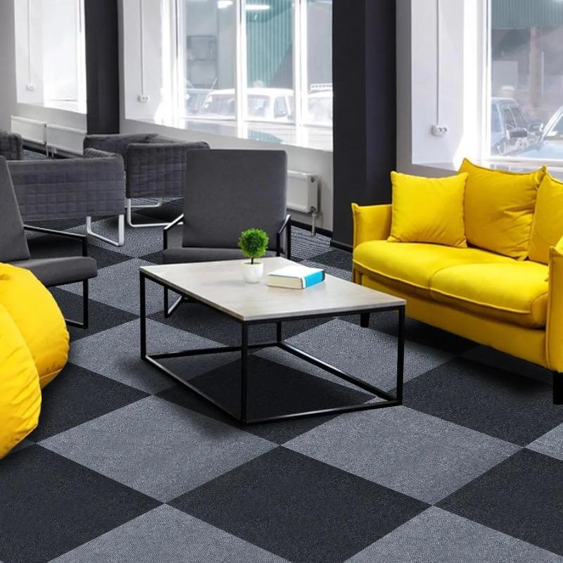 

10pcs Peel & Stick Carpet Tiles - Non-Slip Waterproof Braided Polyester Low Pile | DIY Stripe/Solid Mix (Room/Office)