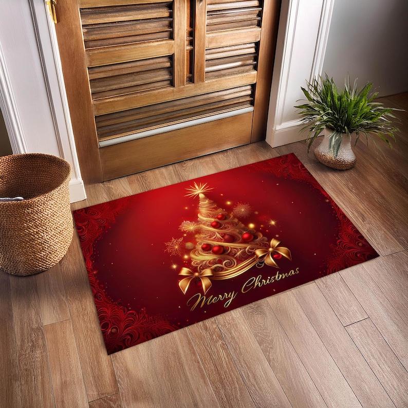 

Christmas Print Doormat, Merry Xmas and Happy New Year Rug for Holiday Home Decor Gift, Entryway Mat 40x60cm