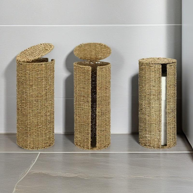 1PCS Handmade Seagrass Bathroom Storage Basket Kitchen Bath Organizer for Indoor Use Natural Seagrass Basket Bathroom Storage