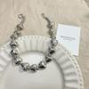 Silver 3D Heart Neck Chain Elegant Love Patchwork Necklace Love Collarbone Chain  Girls