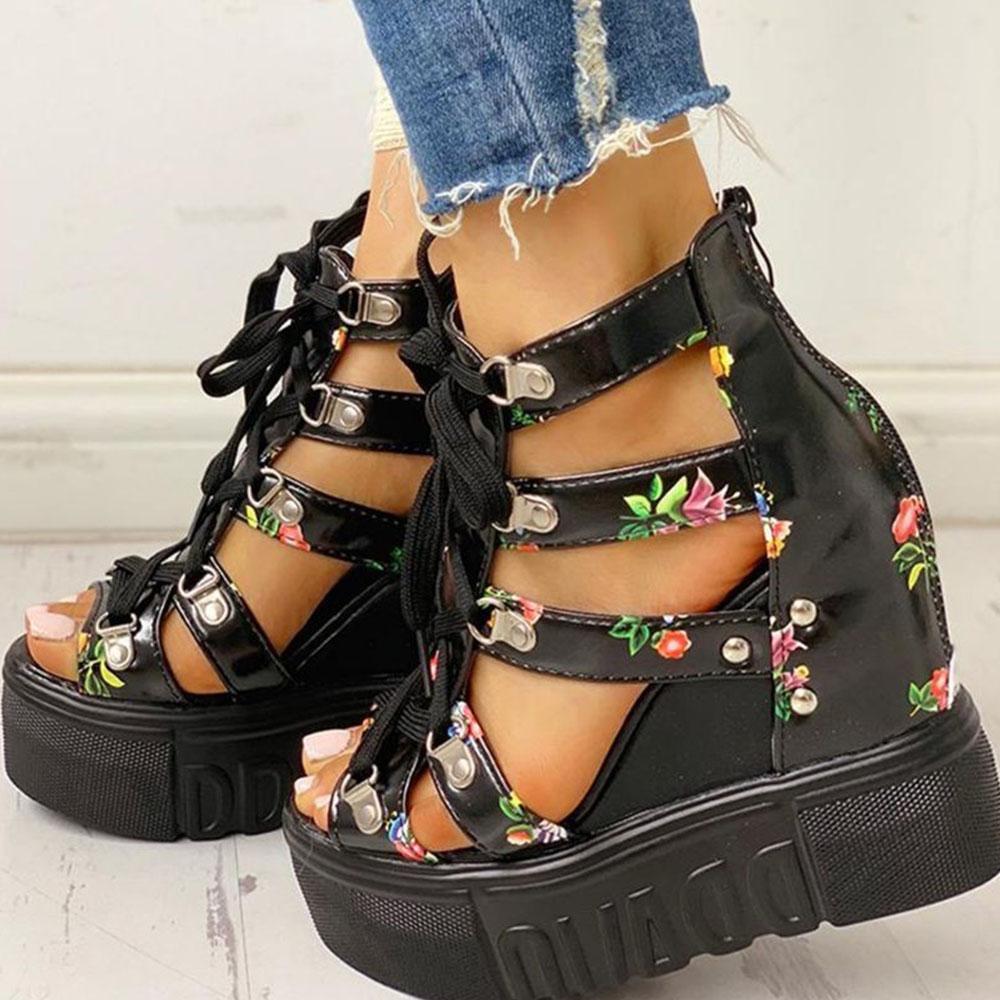 Chunky Platform Wedges Sandals For Women  New Summer Flowers Goth Shoes Walking Comfy Women Sandals