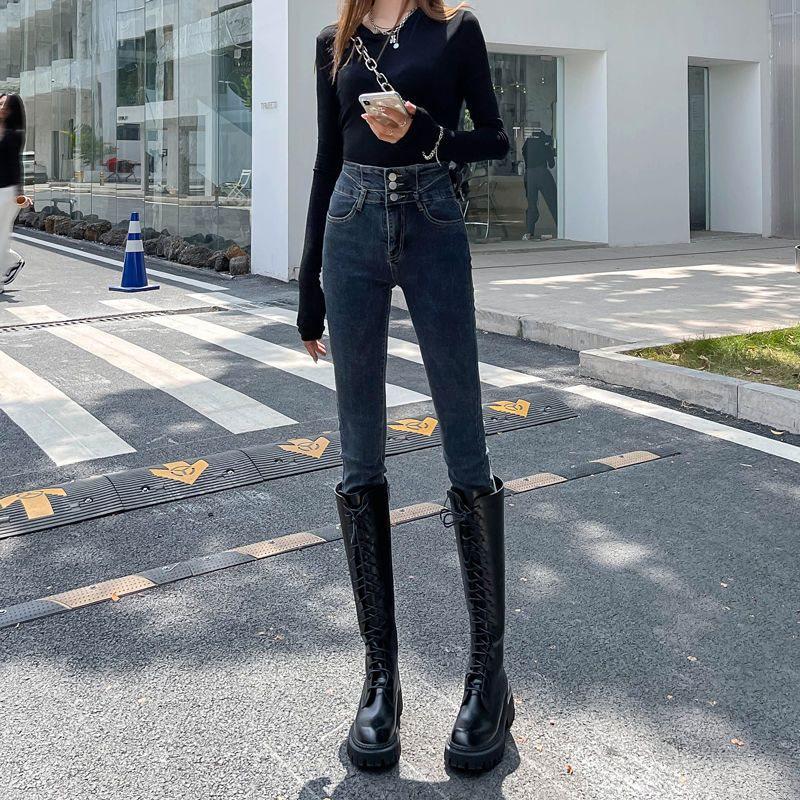 2025 New Women's High-Waisted Fleece-Lined Skinny Jeans – Slimming, Tall, Versatile, Lengthened for 175cm and Above
