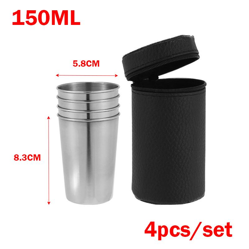 4Pcs Outdoor Stainless Steel Water Cup Set With Case Hiking Camping Picnic BBQ Beer Cups Coffee Cup Portable Travel Drinkware Compression Cup