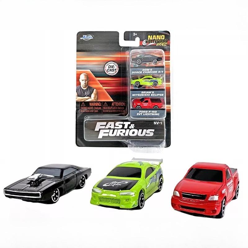 RKJ1  Jada 1:128 Fast & Furious Mini Car Set,Dodge Mitsubishi Ford F150 Alloy Diecast Models, Tiny Collectible Vehicles Gift for Kids