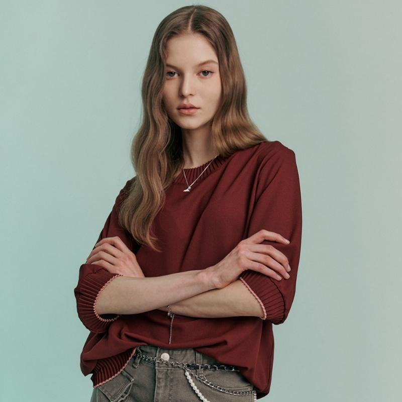Maxza Pleats Round Neck 5 Sleeve Blouse Zc06qb600on