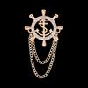 Retro Japanese & Korean Nautical Brooch with Chain Tassel, Anchor & Rudder Design for Men & Women