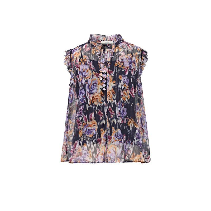 

Blacknini Small Garden French Import Deveaux Luxury Brand with Gold Silk Florals Print Sleeveless Lining Tops Sleeveless Tops (including sling)((In Stock)) L