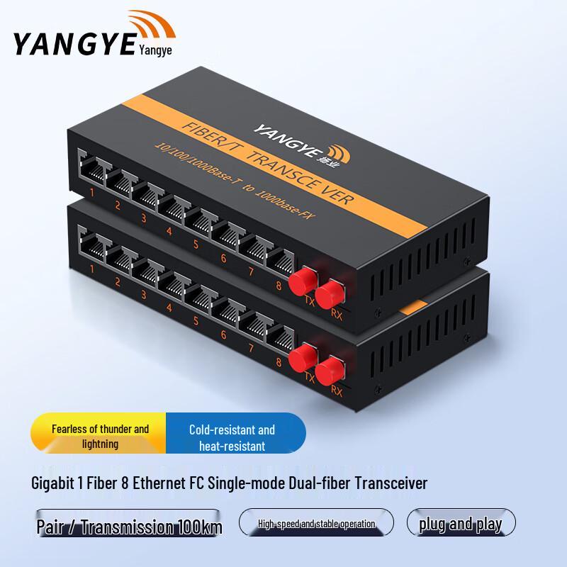 Yangye Gigabit Single-Mode Dual-Fiber 1 Optic 8 Electric Fiber Transceiver