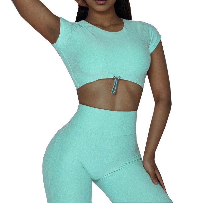 European and American Sexy Bubble Wrap Beauty Back Exercise Bra Open Back Fitness T-shirt Peach Hip Sports Shorts Fitness Suit Women