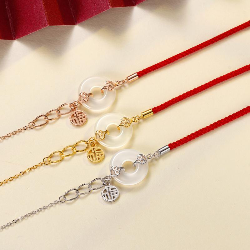 Lucky Lucky Lucky Nafu White Chalcedony Safety Buckle Red Rope Bracelet Women's Personality Life Bracelet Women's Hand Rope