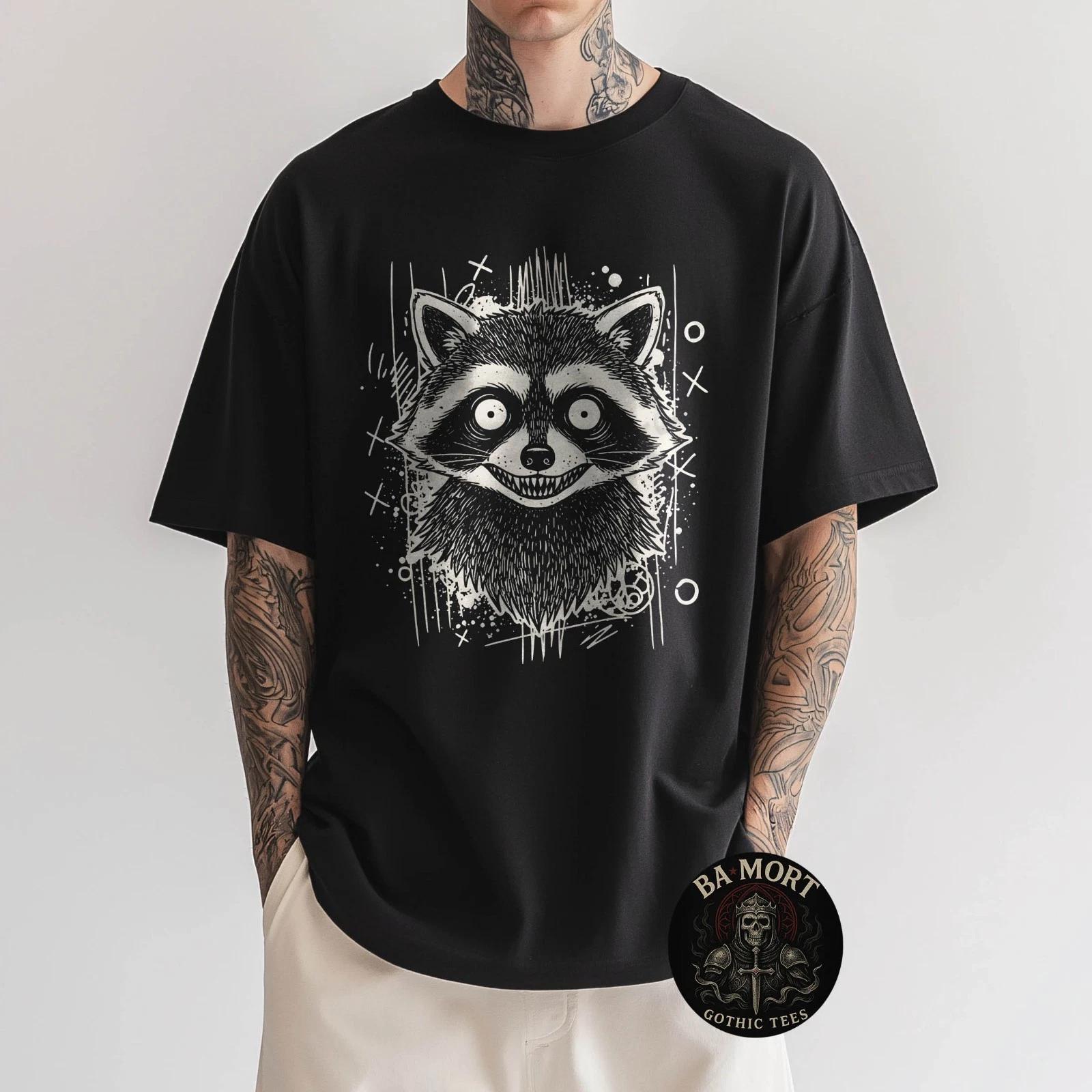 

Creepy Cute Goth Raccoon Horror Kawaii Grunge Aesthetic 100% Cotton T-shirt Mens Tees Top S