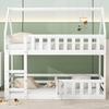Twin Over House Bunk Bed with Fence and Door, White Bed Frame, Heavy Duty Strong Support Slats, Storage Space Under Base, Easy