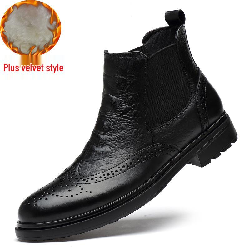 Men s Plus Size Genuine Leather Martin Boots - British Style, High-Top, Mid-Calf, Chelsea Ankle Workwear. 46