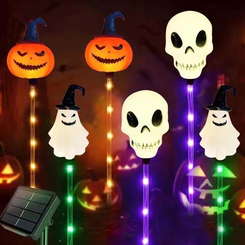 YZYOE Outdoor Solar Powered Ground Insert Color Pumpkin Ghost Waterproof Solar Garden Halloween Lights with 8 Color 6-Pack Lights, Modes.