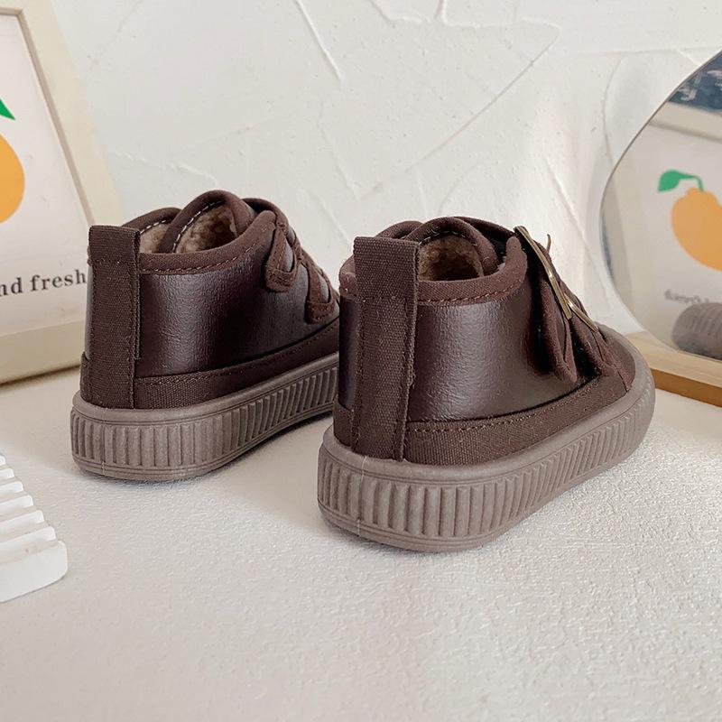 Winter Mid-cut Cotton Shoes for Children, Plus Velvet Soft-soled Casual Shoes for Boys and Girls, Velcro Cotton Shoes