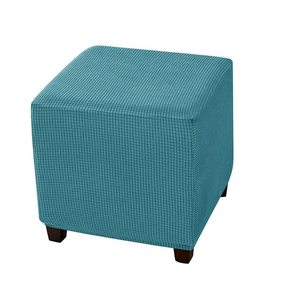 

Elastic Jacquard Ottoman Cover Solid Color Footrest Slipcover New Pouf Stool Cover Home Decor синій