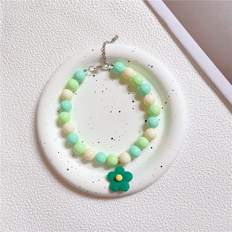 Pet Beads Chain Dog Cat Necklace Collar with Flower Pendant Adjustable Fashion Jewelry Accessories for Small Dogs Puppy