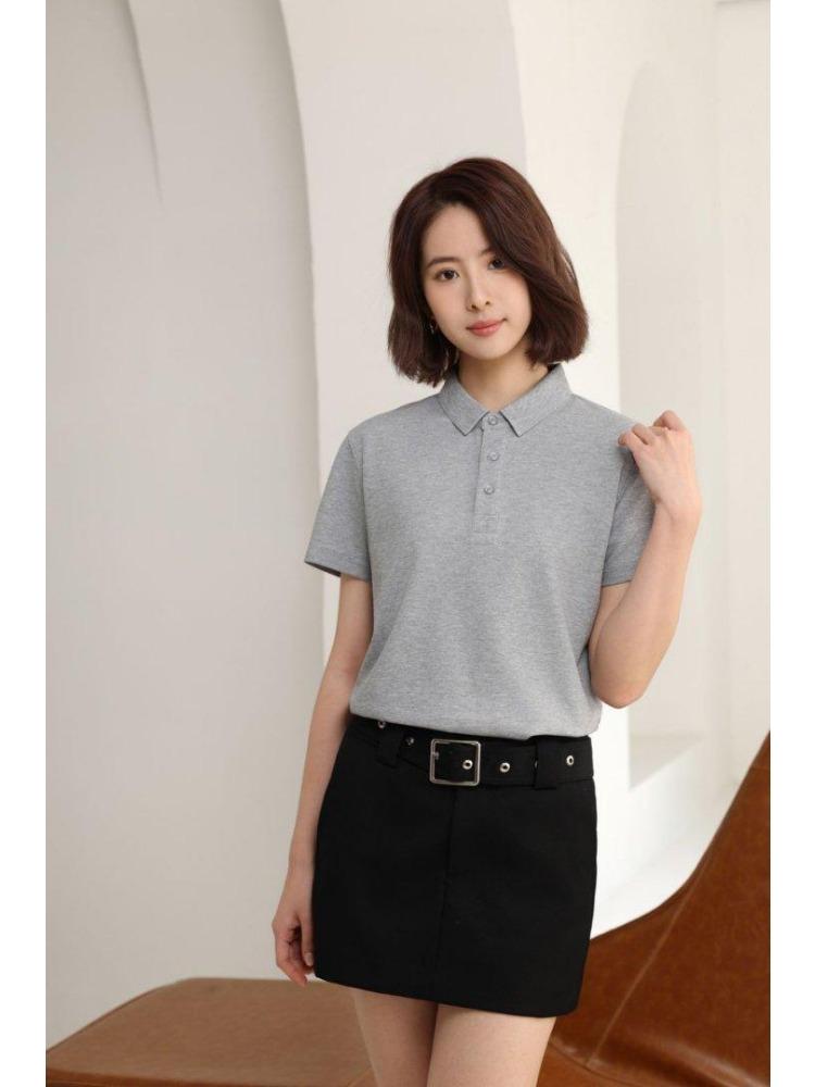 Solid Color T-Shirt Summer Women's and Men's Lapel Short Sleeve YG-258/256