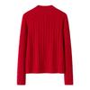 100% Pure Cashmere Red Cable Knit Cardigan - Round Neck, Thick Retro Chinese Style Sweater Coat for Mom.
