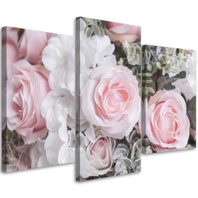 Three Piece Picture Canvas Print Pink Roses Flower Nature