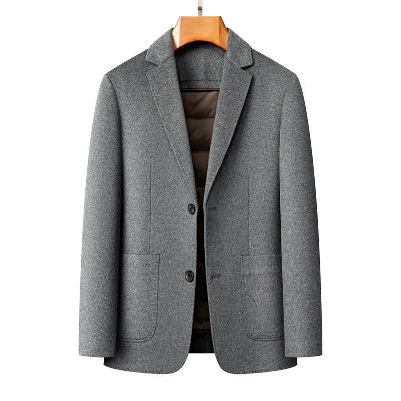 Men's Double-Sided Wool Suit with Detachable Lining, Windproof, Comfortable, Business Casual, Autumn/Winter Outerwear