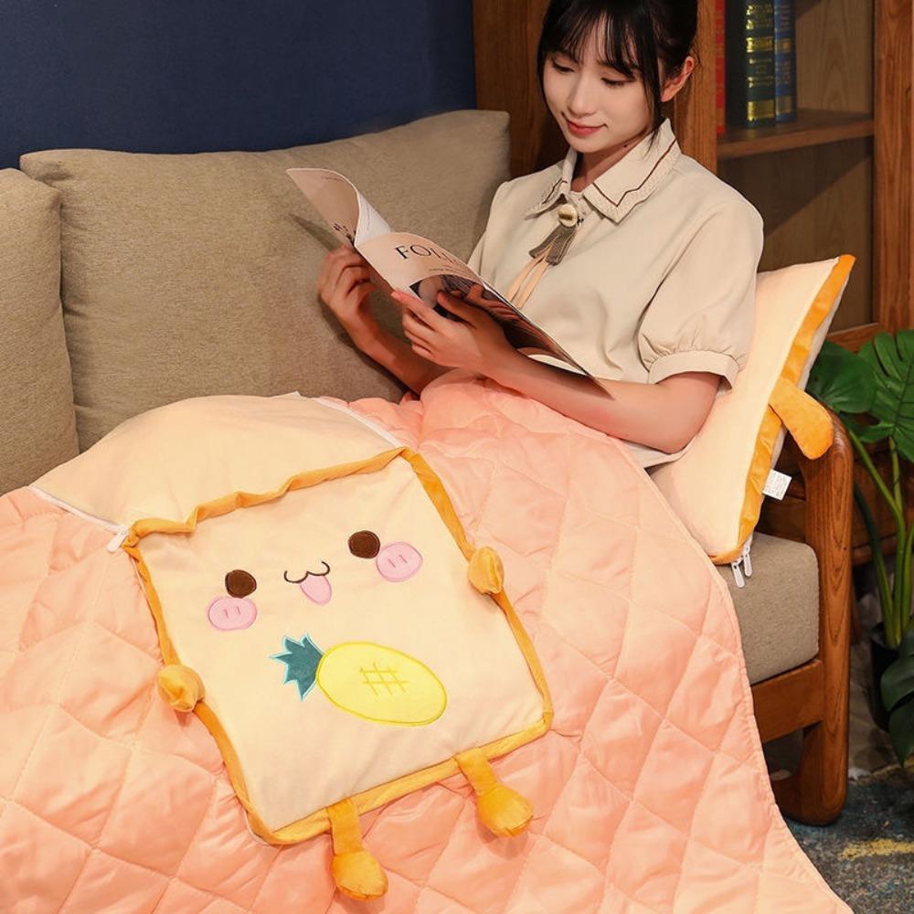 Plush Pillow Blanket Cartoon Pattern Air Conditioning Quilt Portable Nap Blanket Sofa