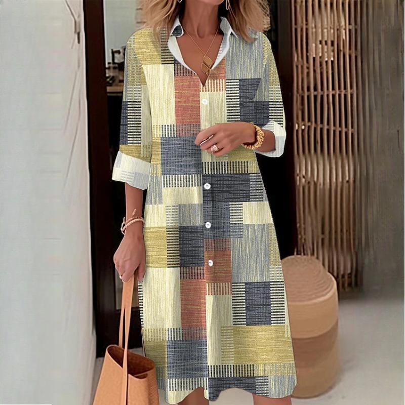 EastRogue Chemise Robe Décontractée Automne Hiver Femme Tempérament Boutons Col Chemise Manches Longues Ample